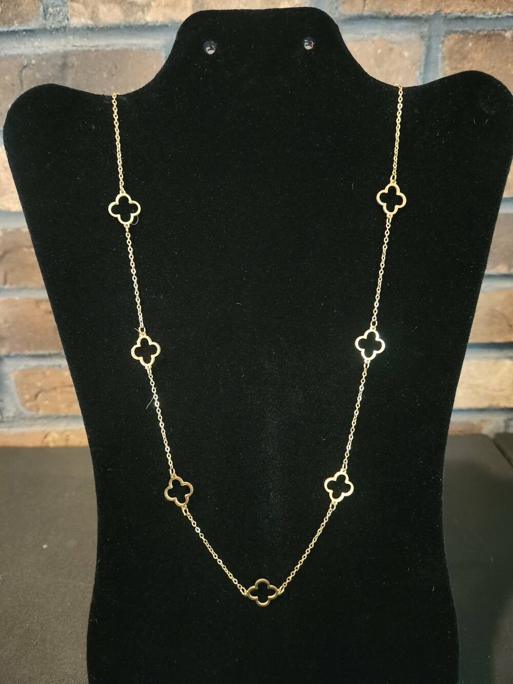 Delicate Gold Tone Stainless Steel Clover Station Necklace Fine Cable Chain
